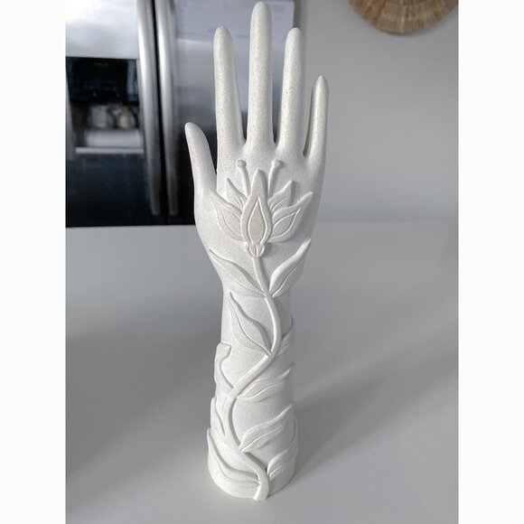 Beautiful Boho 10" Mehndi Hand Jewelry Holder Sculpture Decor - Picture 3 of 7